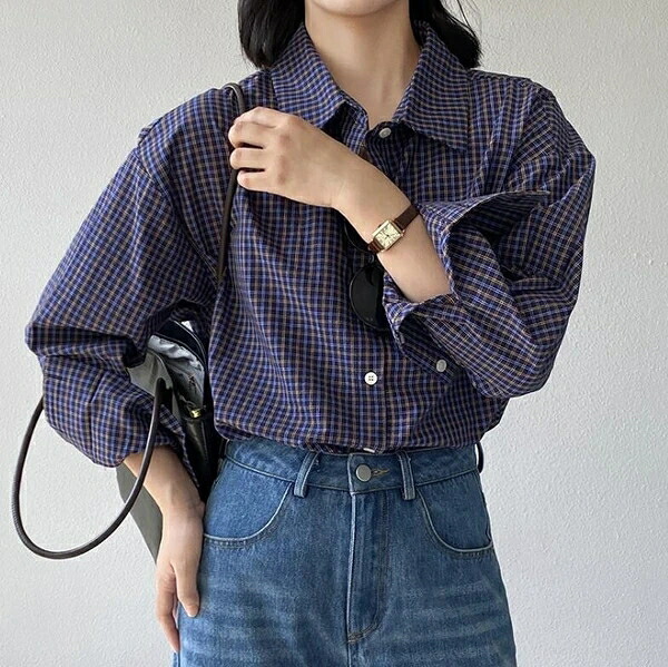 トップス レディース シャツ Tシャツ ブラウス チエック 2色 通勤 長袖 韓国風 秋新作