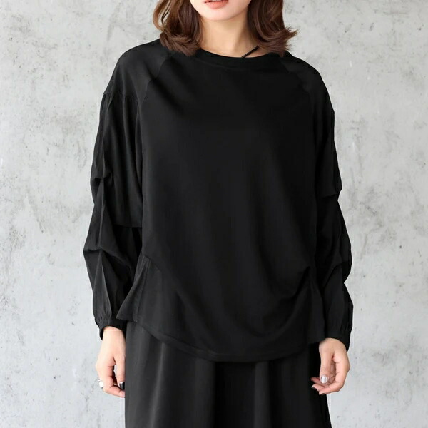 レトロ ランタンスリーブ プリーツ デザイン ゆったり Tシャツ 秋新作