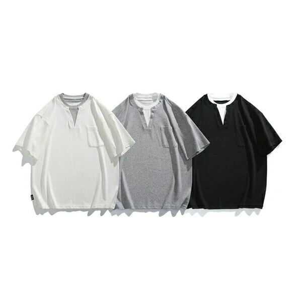 ポロシャツ 仮二件 Tシャツ レトロ トップス 男 メンズ 日系 春夏新作 半袖|ドレミファソラ・ねこ