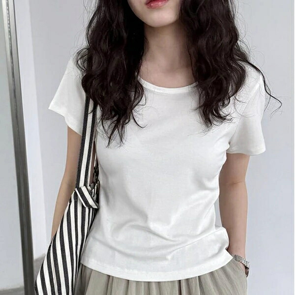 トップス レディース シャツ Tシャツ 3色 韓国風 短袖 ラウンドネック 春夏新作