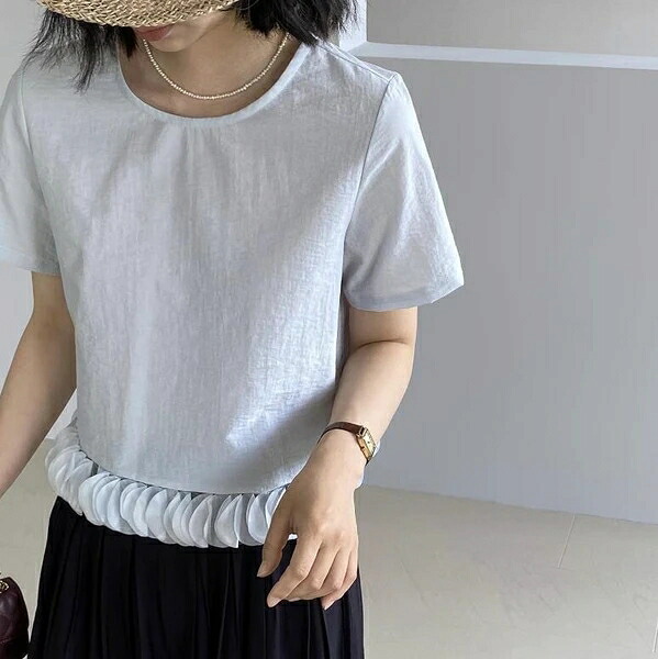 トップス レディース シャツ Tシャツ 短袖 ラウンドネック フレア 韓国風 春夏新作|ドレミファソラ・ねこ