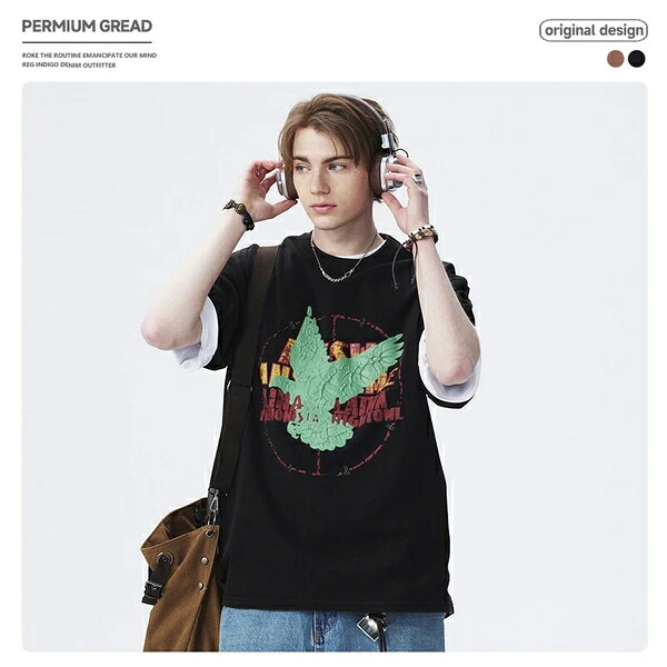 プリント 男女通用トップス ファッションTシャツ 字母 メンズ 春夏新作 半袖 カジュアル｜ドレミファソラ・ねこ