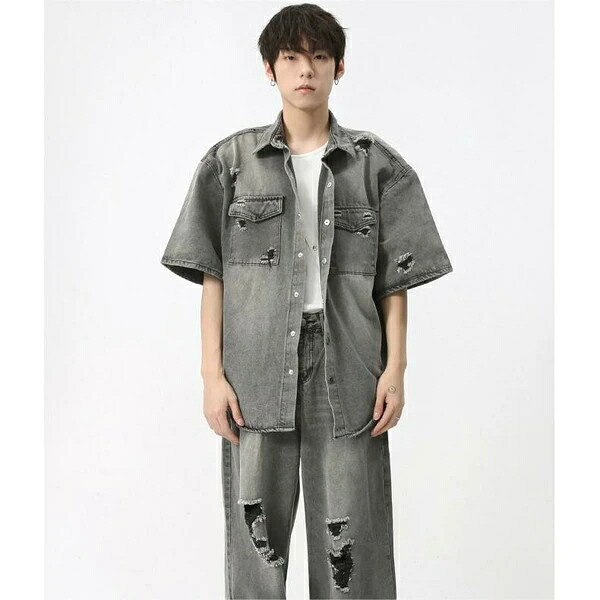 男心地よい背広 ジーンズ 不都合 春夏新作 Yシャツ 半袖 流行り物 デニム