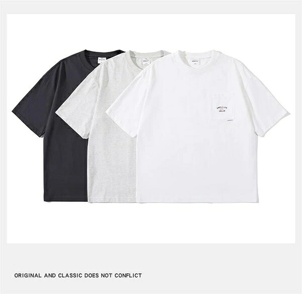 メンズ Tシャツ 無地トッブス 春夏新作 カジュアル 半袖 ペアルック 韓国風 ローグ ポケット|ドレミファソラ・ねこ