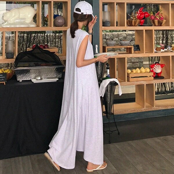 2色ワンピース 夏新作 着痩せ ノースリーブ 無地 レディース ストリート|ドレミファソラ・ねこ