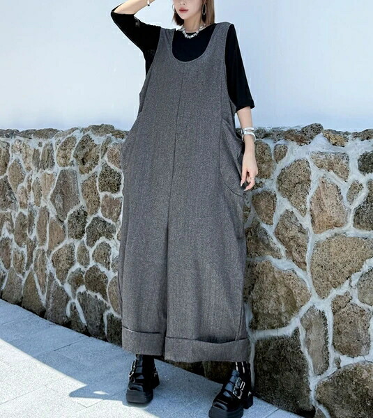 サロペットパンツ クロップドパンツ 無地 ゆったり 快適 レディース ファッション WCMA441｜ドレミファソラ・ねこ