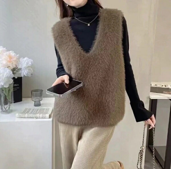 ベスト ニット Vネック 無地 ゆったり 快適 レディース ファッション BQ6762｜ドレミファソラ・ねこ