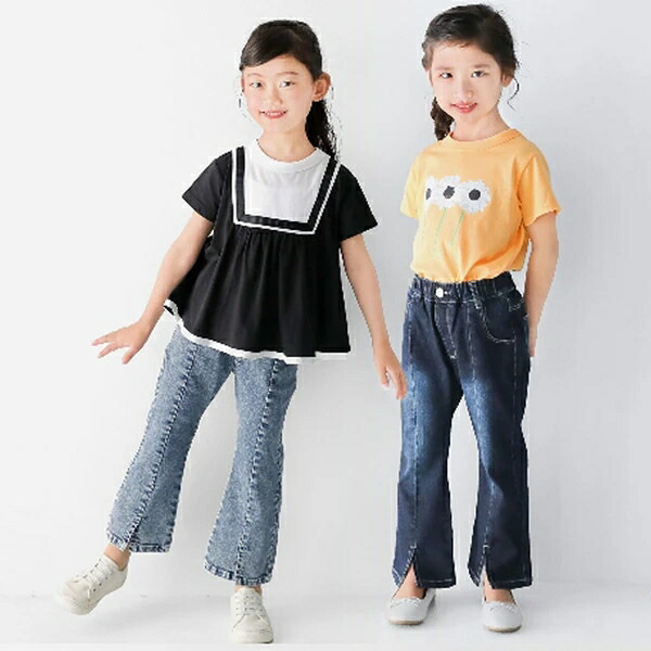 L.COPECK　ハイストレッチデニムフレアパンツ（100-160cm）　C7693/C7693S｜ドレミファソラ・ねこ