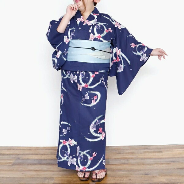 浴衣　大きいサイズ　レディース　ゆかた　大人　浴衣単品　LL 2L 3L　4L　5L　ぽっちゃり　大きい｜ドレミファソラ・ねこ
