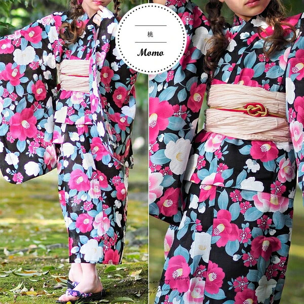 子供浴衣 単品 キッズ キッズ浴衣 100 110 120 130 レッド ピンク ネイビー 赤 紺 桜|ドレミファソラ・ねこ