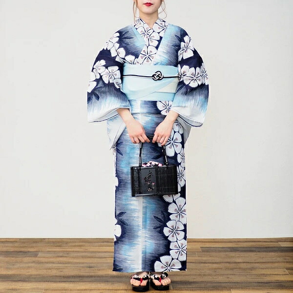 浴衣　レディース　女性浴衣　単品　浴衣単品　ゆかた　大人　大人浴衣　花　紺｜ドレミファソラ・ねこ