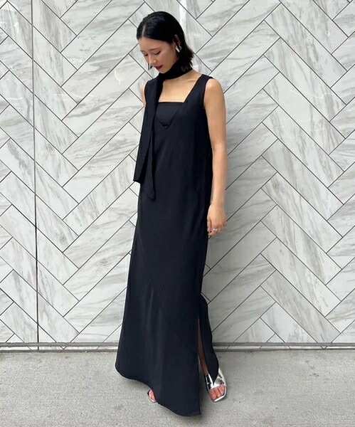 【ELOOPS】ドレープロングフリル2WAYミディドレス｜ドレミファソラ・ねこ