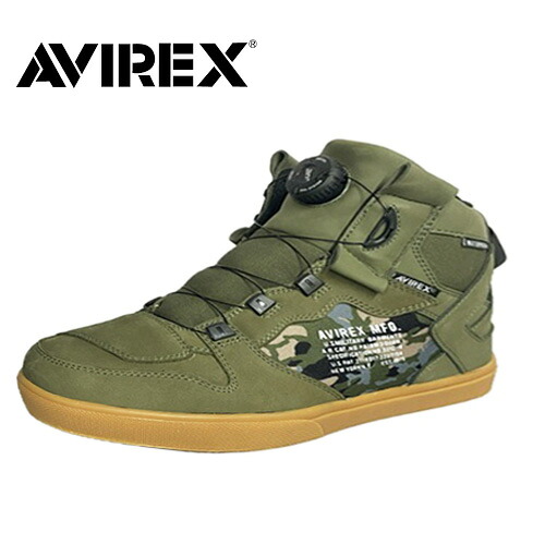 送料無料【AVIREX　DICTATOR　リール　ダイヤル　スニーカー　AV2275-02　OL/CA】フリーロック　アヴィレックス　ブランド　メンズ バイカー　シューズ　フィット　ダイヤルアップ　調節　可能　ダイヤル式　ワイヤー　リール式　ひもなし　アビレックス　ベージュ