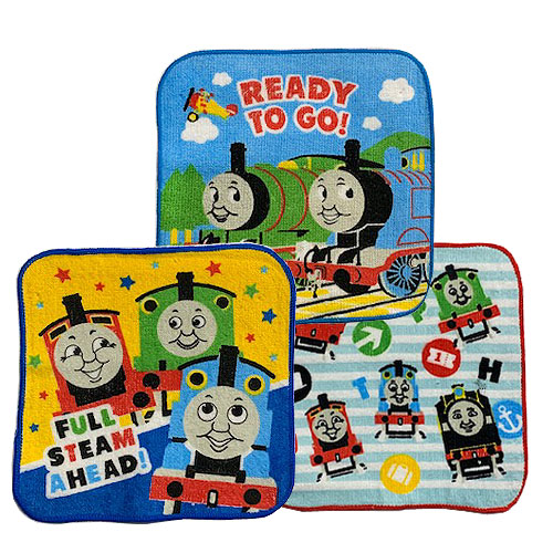 【OI】3枚組　きかんしゃトーマス　ミニ　タオル　16×16】グッズ　幼稚園　タオル　入学　入園　ミニタオル　3P　メール便　タオルセット　お手拭　ハンカチ　携帯　綿100％　3枚組セット　セット　トーマス　パーシー　ヒロ　ジェームス　機関車画像