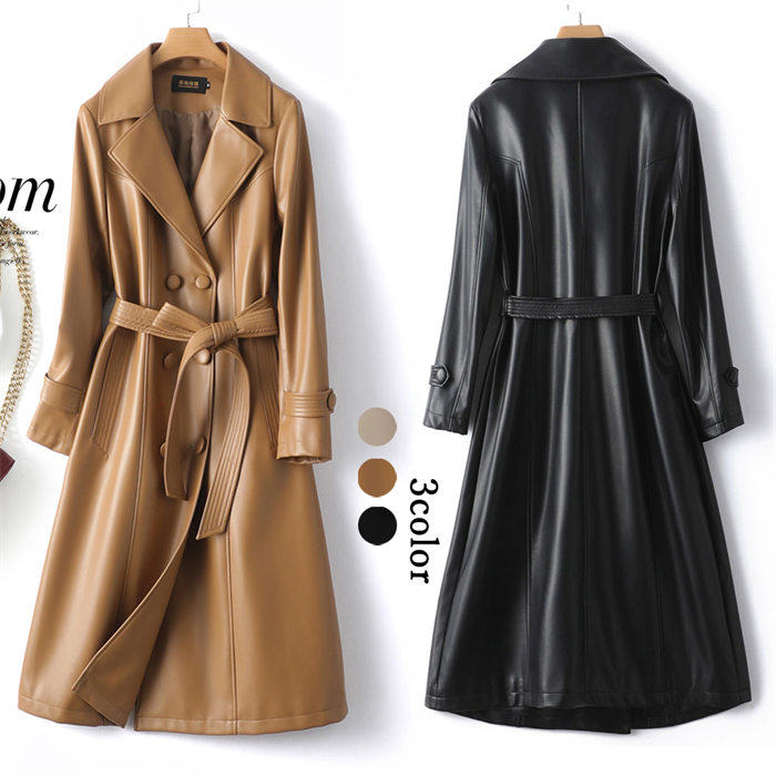 楽天市場】本革 トレンチコート 本革コート ミドル丈 山羊革 ゴート