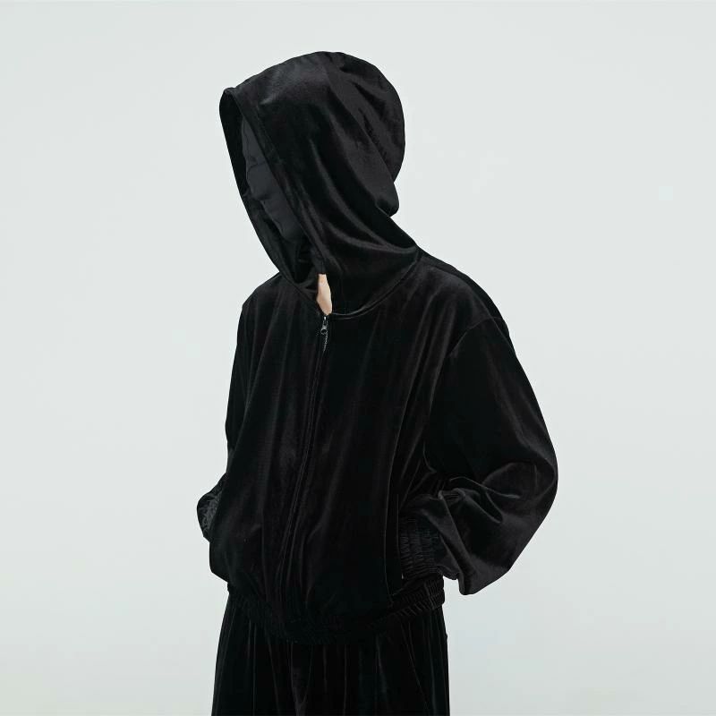 メンズ パーカー 天鵞絨 時間 ボンネット付き添い人 A：ブラック