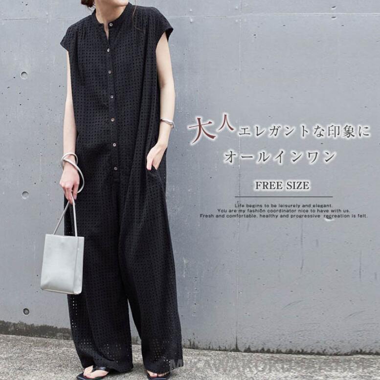 透かし編み 繋ぎ レディース フレンチ衣袂 オールインワン レディース オールインワン コンビネゾン 大層らしい櫂 上っ張り