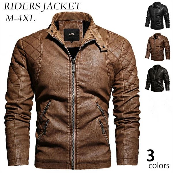 2X XL L M バイクジャケット 黒 PUジャケット トップス 秋服 レザージャケット 春秋冬 無地 合成皮革 大人 長袖 ブルゾン メンズ