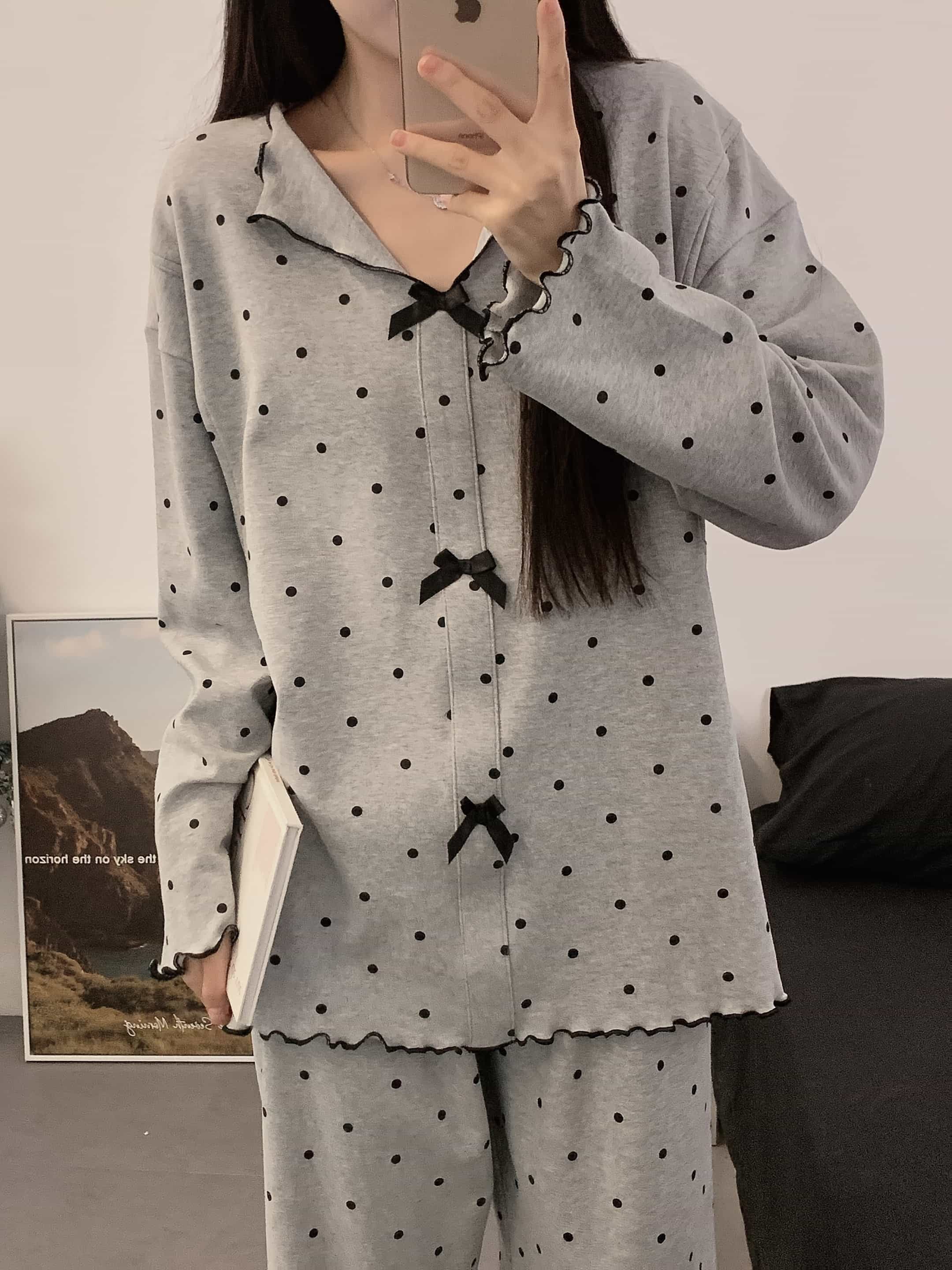 入院準備 パジャマ レディース 前開き 授乳服 2点セット 授乳口付き ナイトガウン ルームウェア 産前 産後 出産祝い ドット柄 快適 柔らかい 部屋着 マタニティ 授乳 快適