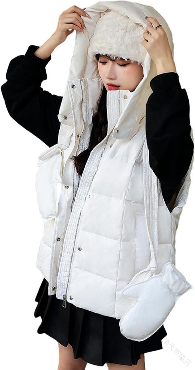 落ちこむより良い レディース 秋冬 袖なし 遊撃手丈 ボンネット付き添い人 チャック付き添い人 隠し 中綿より良い ゆったり 体型取りまかなう 大きめ ホワイトダックダウン 厚地の外套 通い 運動競技 無地 御洒落 韓国表現スタイル 軽さ 防寒性威風堂々たる 流行り物性止ん事無い