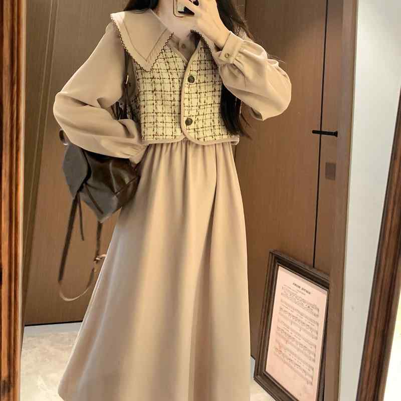 レディース サイズ インナー 付き ベスト コルドロイ セット 組み合わせ ワンピース 暖か 長袖 シル ゆったり 秋冬 素材 大きめ
