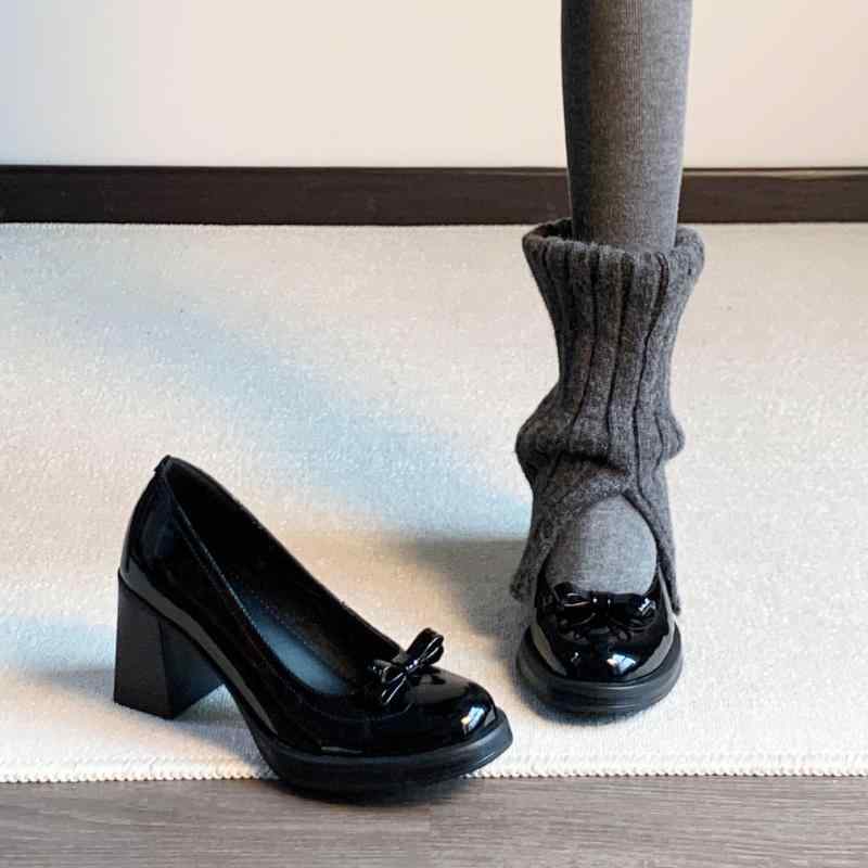 ビジネ フレンチスタイル 通勤シューズ パンプス 厚底 太ヒール イージースリッポン 女性用 ハイヒール ローカット 春秋 蝶結び