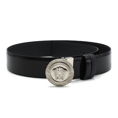 美品　GIANNI VERSACE ヴェルサーチ　ベルト メンズ　黒　415 クリスタル ラ メドゥーサ レザー ベルト ブラック | VERSACE JP
