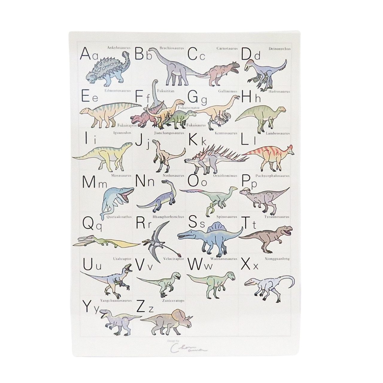 お風呂でも使える 恐竜アルファベット表 英語 福井県限定版 A3ポスター 知育 ちょんあま 恐竜 学習ポスター chon.ama 福井限定 デザイン ふらぷとる画像