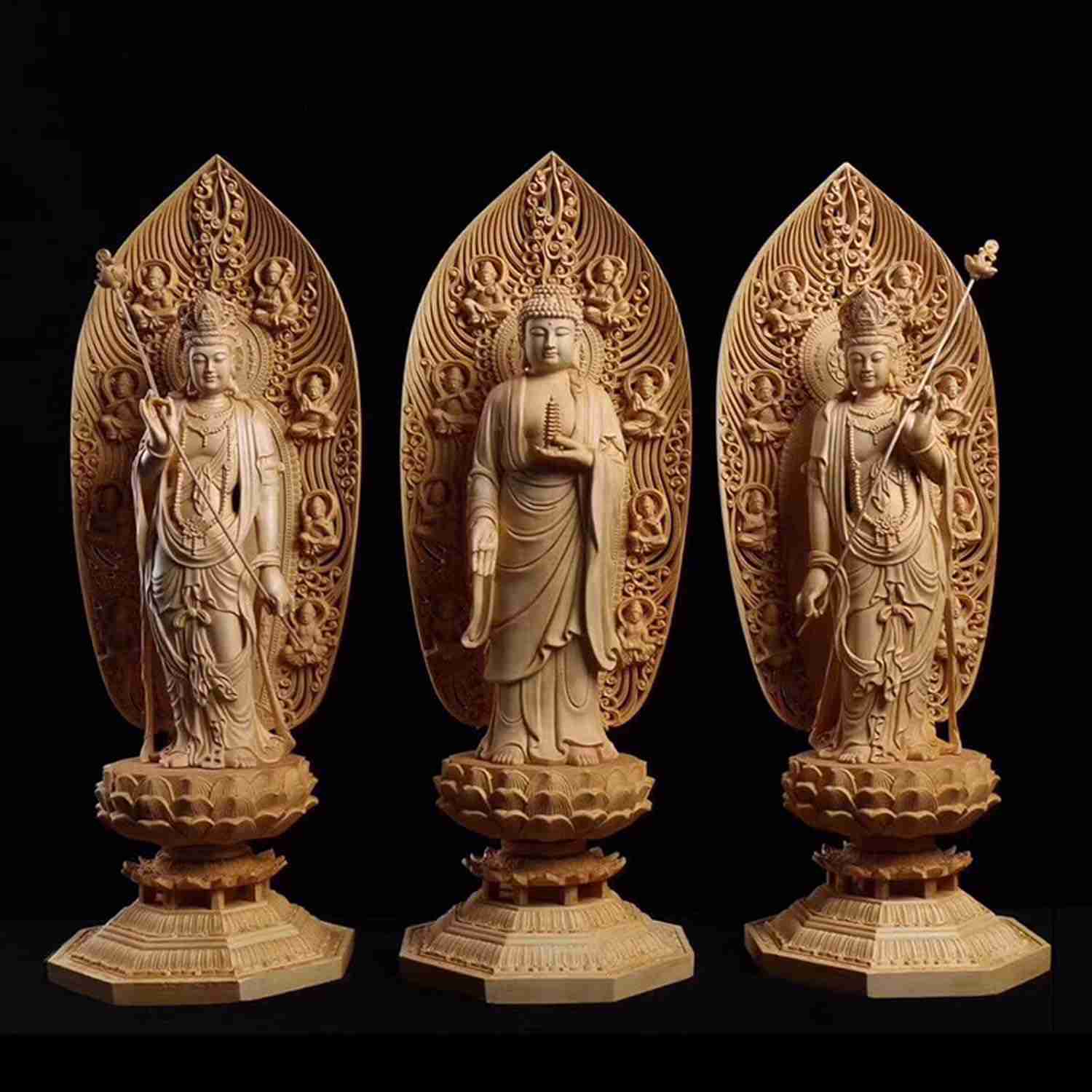 楽天市場】三尊仏座像 阿弥陀如来 観音菩薩 大日如来（ 金属製 ）高さ