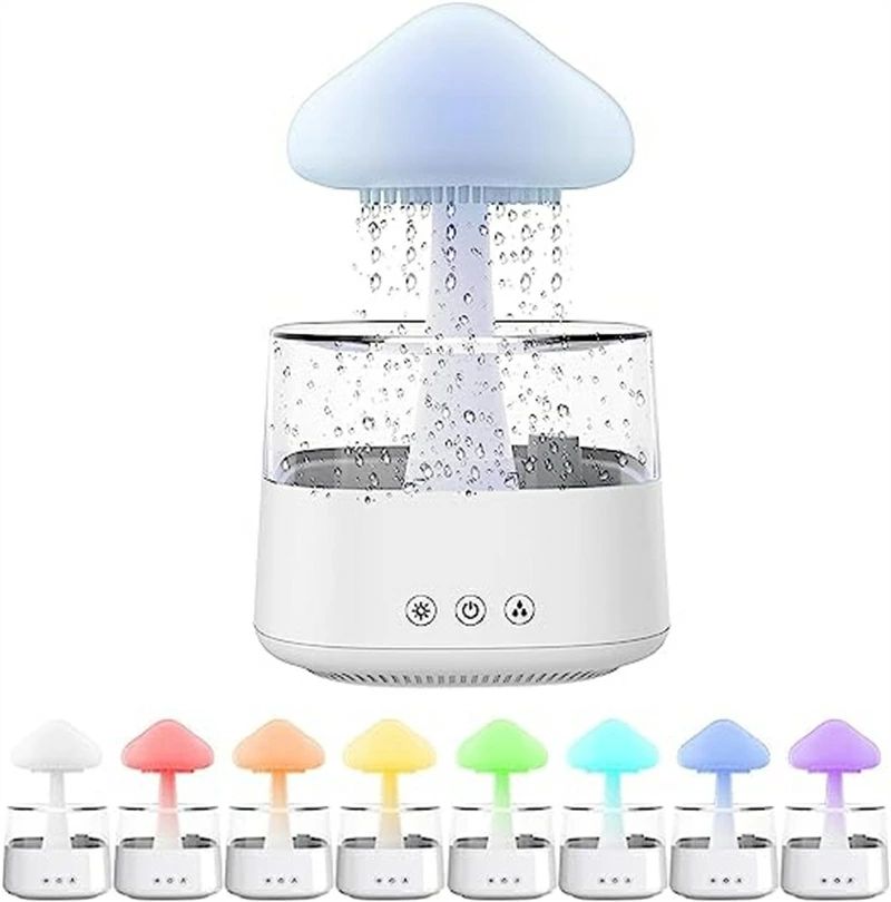 レインクラウド加湿器、7色のライト付き、レインドロップナイトライト寝室、オフィス用 white usb