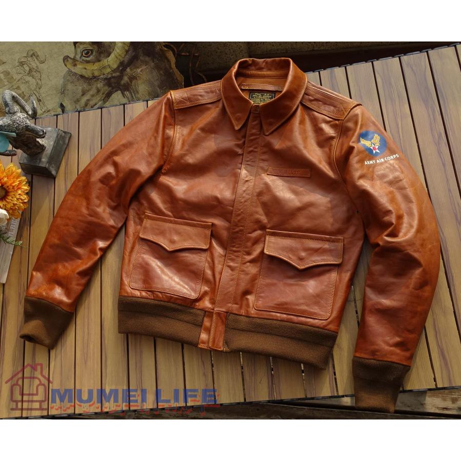 超人気☆復刻30's USAF TYPE A-2 フライトジャケット ブラック タンニンなめし 染料仕上げ オイルレザー 馬革