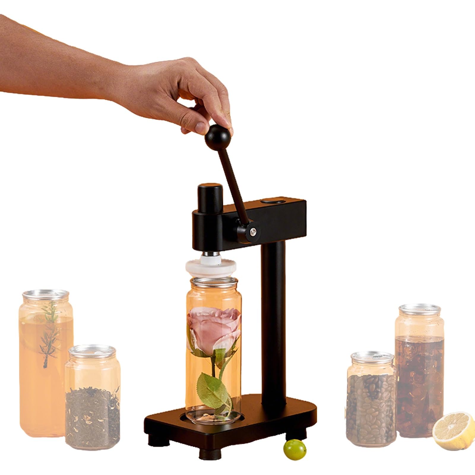 手動缶シーラー機、高さ調節可能なポータブル缶詰機、シリコンプレスヘッド付き飲料缶密封装置、取り外し可能でお手入れ簡単、家