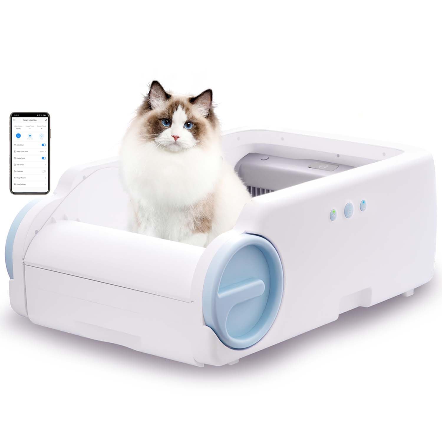 猫 自動トイレ，挟み込み防止無臭，アプリ遠隔操作，開放デザインでストレスなく・猫がすぐに慣れる