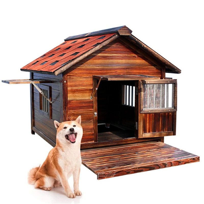 犬小屋 屋外用 大型犬 木製 犬舎 中型犬 超大型犬 屋根 ドア付き 大型屋外犬小屋 犬用ハウス 通気性 暖かい 全天候型 日焼け対策