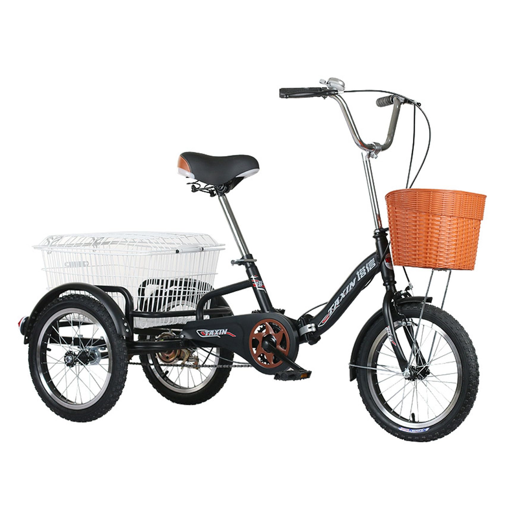 大人用三輪車 高齢者用ペダル自転車 3輪クルーザーバイク 16インチホイール 1段変速 大人用バスケット付き折りたたみ式三輪車 大