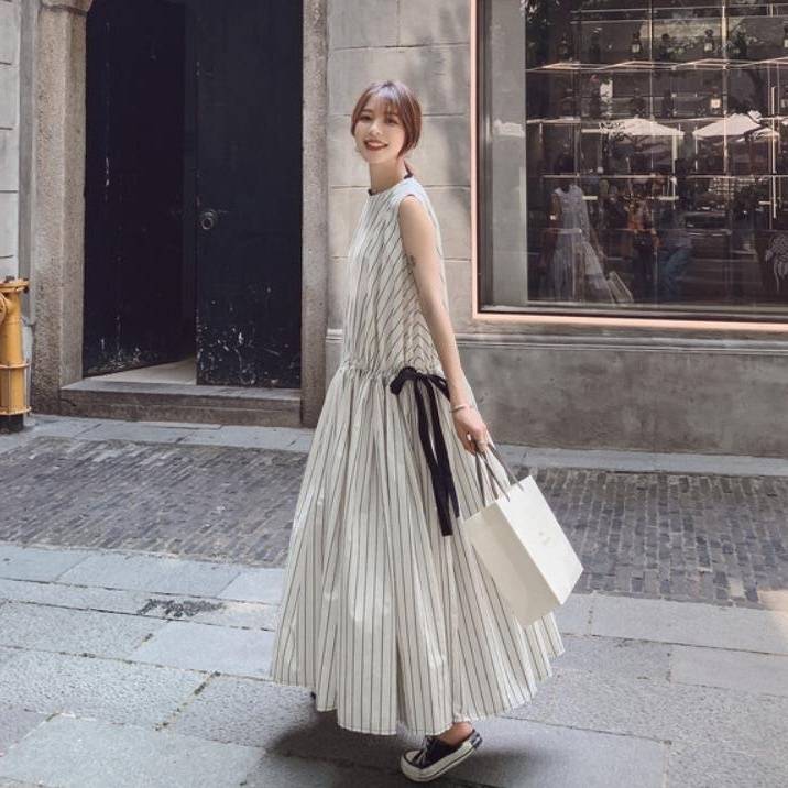 AmiBURBERRY ストライプ ノースリーブワンピース 160A WEB限定】ストライプシャーリングノースリワンピース