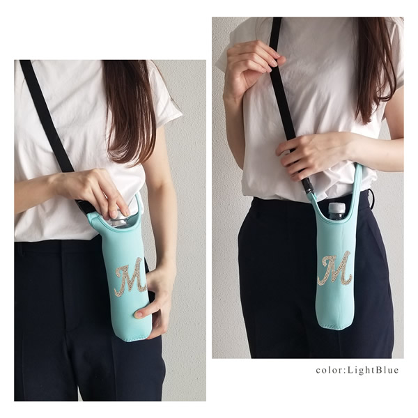 ボトルケース ボトルホルダー ボトルカバー 選べるイニシャル ペットボトルカバー 名入れ ショルダーベルト ペットボトルケース