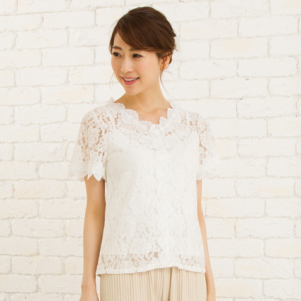 楽天市場 ブラウス レディース 半袖レースブラウス 総レース オフィス おしゃれ プルオーバー 夏 花柄 ブラック 黒 ホワイト 白 ピンク2 アミアンハウス