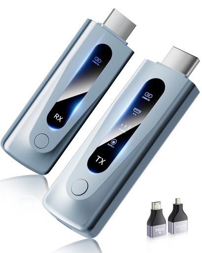 hdmi無線ワイヤレスhdmi送受信機セット0.03秒超低遅延「1080P/5G+2.4G/100m安定転送/日本技適認証取得」小型挿すだけで使えるWIFI&設定不要映像音声同期出力LEDディスプレイ搭載8台増設可能収納…