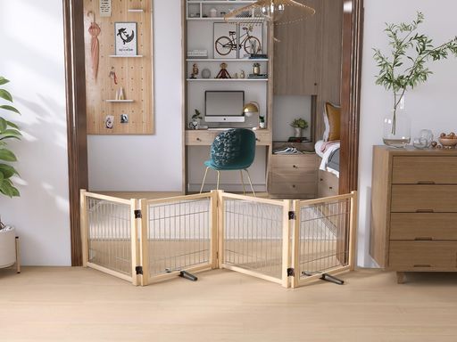 ペットフェンス 犬 ペットゲート 置くだけ 犬 フェンス 室内 ペット 柵 安全柵 小型犬 中型犬 脱走防止 ガード 飛び出し防止 多頭飼い ペットガード(高さ43cm、長さ234cm、4つのパネル)|Raspberry Market