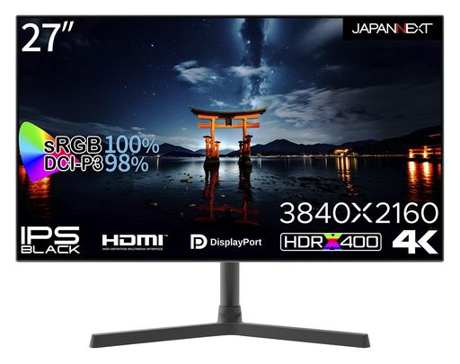 JAPANNEXT 27in 管する 4K UHD 3840x2160解像力 IPS BLACK 見せびらかす (HDMI/DisplayPort/金棒引き内蔵/VESA相応う/ブルーライトカット) JN-27IPSB4FLUHDR