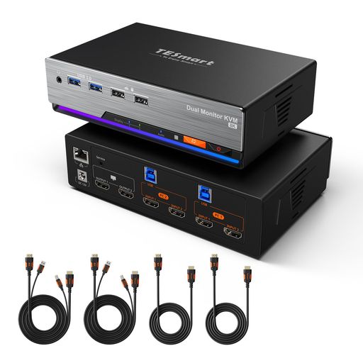 TESmart 8K@60Hz KVMスイッチ HDMI 2入力2出力 2台モニター2台パソコン用 USB3.0 デュアルモニターKVM切替器4K@144Hz EDID機能 充電機能 ギガビットネットワーク ホットキースイッチ オーディオ&マイク｜Raspberry Market
