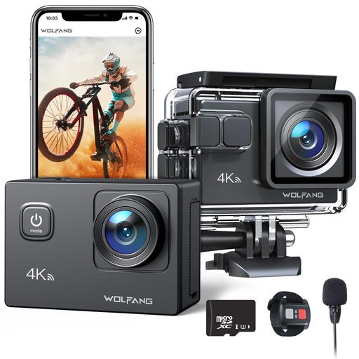 WOLFANG GA100 動き写真器 【32GB記憶装置歌留多付き添い人】 4K 2000万絵素 雨合羽40M 水中運動競技写真器 ウェアラブルカメラ EIS手振れ手を加える 無線LAN役立つこと 170°広角安全帽写真器(外の方マイクロフォ…