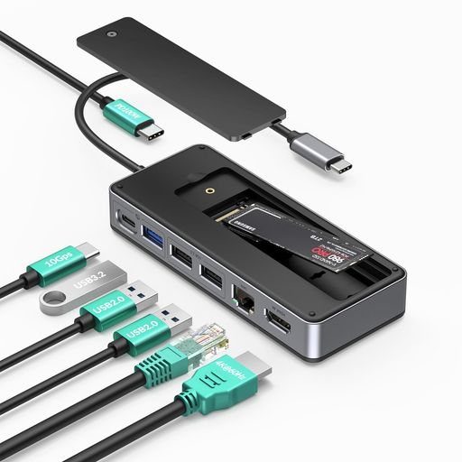 GiGimundo8-in-1SSD外付けケース10GbpsUSB3.2Gen2M.2NVMeSSDエンクロージャー付きUSBCハブ内蔵SSDドッキングステーションギガビットイーサネットPD100W急速充電Windows