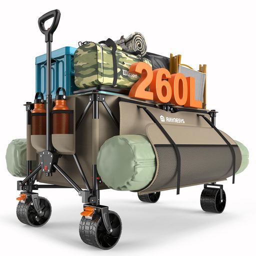Raynesysキャリーワゴン特大容量260L高耐荷重200kg【長物対応?サイトポケット付き】キャンプカートアウトドアワゴン折り畳み式ワンタッチ収束式自立収納静音ブレーキ付き子供乗せれる多… 10,996円