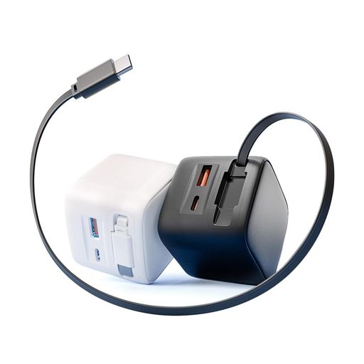 NOHOO【自動巻き取り式】充電器Type-C急速充電PD充電器30W伸縮式66cmケーブル内蔵折り畳みプラグPSE技術基準適合GaN窒化ガリウム技術PD3.0/PPS/QC3.0等規格対応ケーブル一体型USB-Cx2