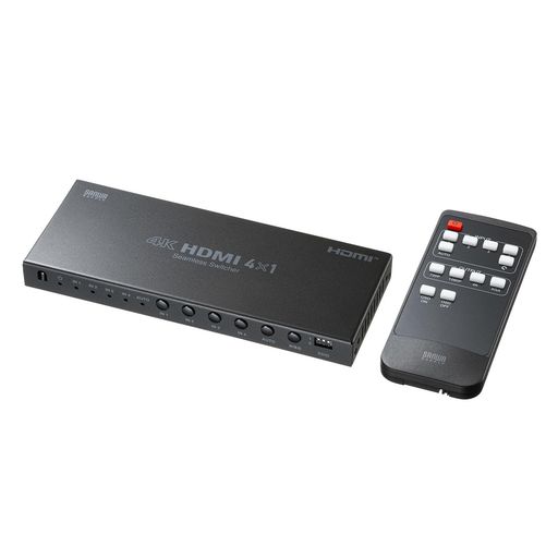 サンワサプライ HDMI 切替器 4入力1出力 4K/30HZ シームレス切替 リモコン付 オートスキャン/EDID/音声分離 アップ/ダウンスケーラー SW-UHD41RSL｜Raspberry Market