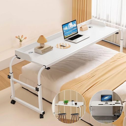 WOWQ ベッドテーブル キャスター付き 高さ調整55-85cm 横幅調整140-200cm オーバーテーブル 移動はスムーズ ベッドサイドテーブル 机の幅は広い 介護用 伸縮 昇降式 パソコンデスク リモートワ…|Raspberry Market