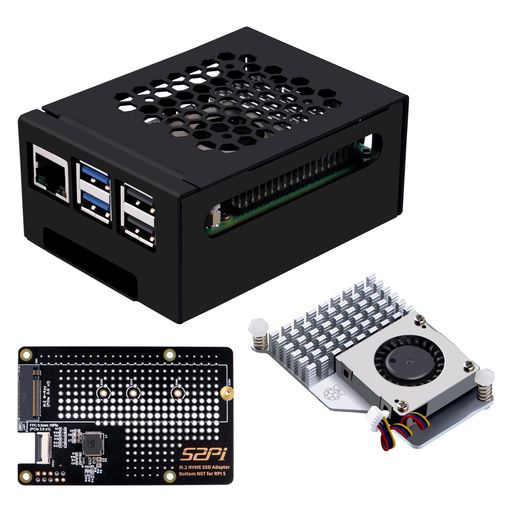 GeeekPiメタルケースN07M.2NVMeSSDPipPCIeペリフェラルボード底部RaspberryPi5用、サポートM.2Key-MNVMeSSD2230/2242/2260/2280(アクティブクーラー付き)