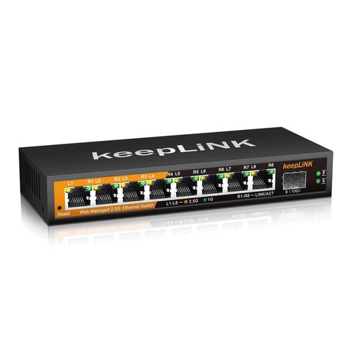keepLiNK8ポート2.5Gハブスマート1つの10GbESFP+ポートウェブ管理コンソール付き金属筐体壁掛け静音ファンレス